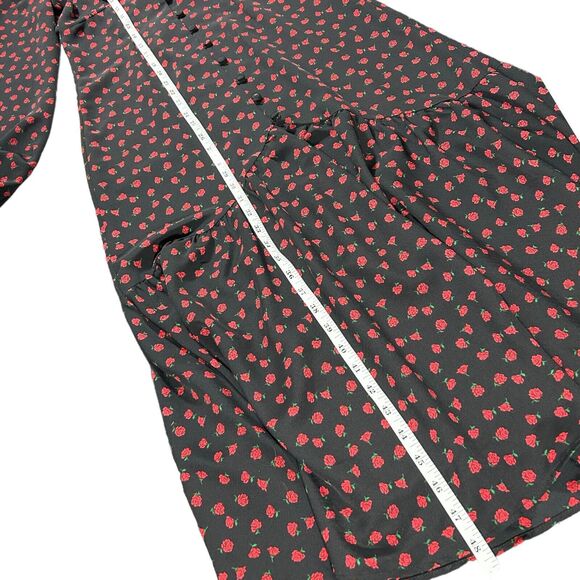 Topshop Women's Black/Red Rosette Print V Neck Long Sleeve Maxi Dress Size 2 - Picture 12 of 16